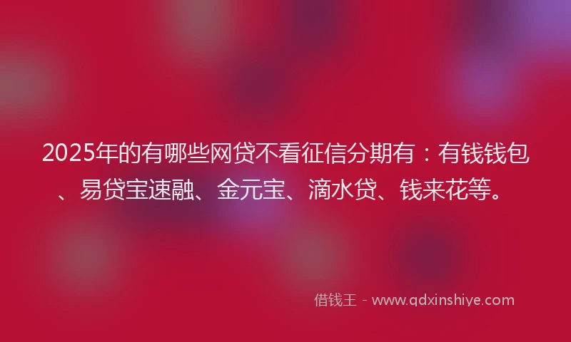 2025年的有哪些网贷不看征信分期有：有钱钱包、易贷宝速融、金元宝、滴水贷、钱来花等。