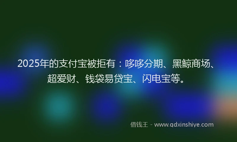 2025年的支付宝被拒有：哆哆分期、黑鲸商场、超爱财、钱袋易贷宝、闪电宝等。