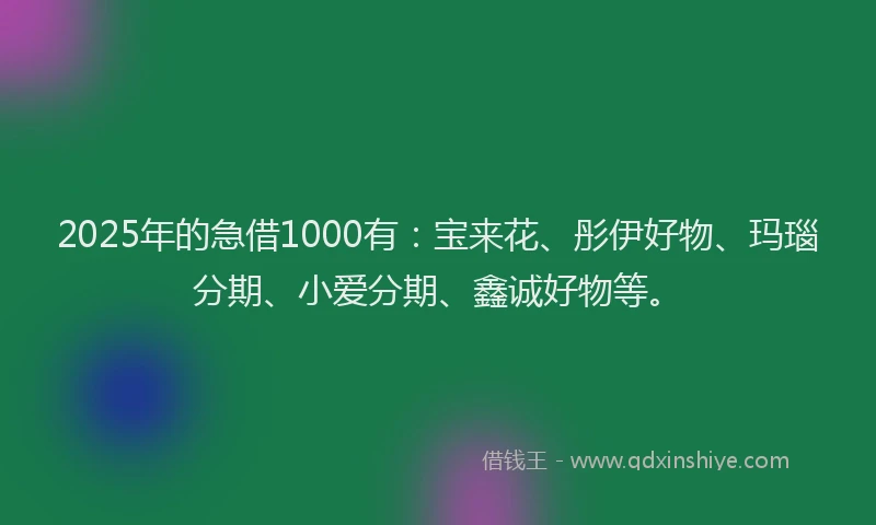 2025年的急借1000有：宝来花、彤伊好物、玛瑙分期、小爱分期、鑫诚好物等。