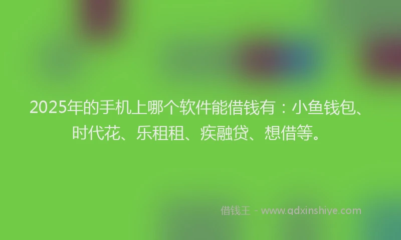 2025年的手机上哪个软件能借钱有：小鱼钱包、时代花、乐租租、疾融贷、想借等。
