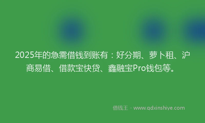 2025年的急需借钱到账有：好分期、萝卜租、沪商易借、借款宝快贷、鑫融宝Pro钱包等。