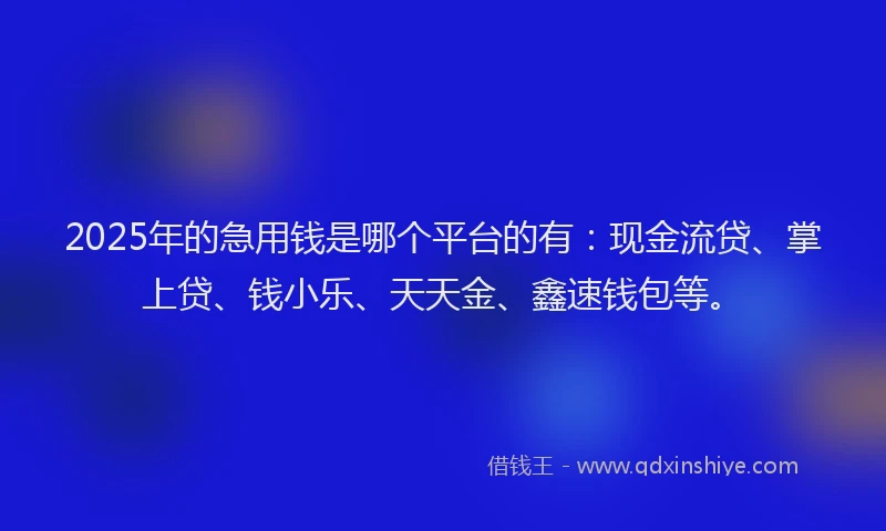 2025年的急用钱是哪个平台的有：现金流贷、掌上贷、钱小乐、天天金、鑫速钱包等。