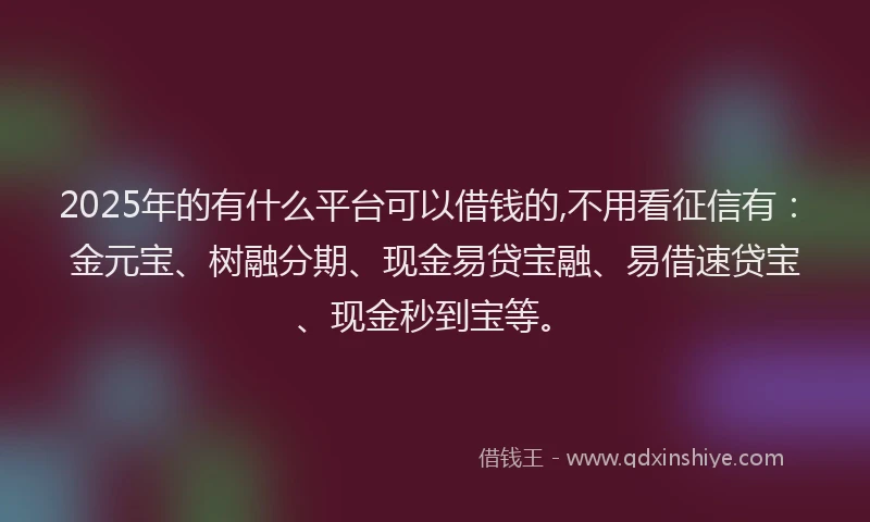 2025年的有什么平台可以借钱的,不用看征信有：金元宝、树融分期、现金易贷宝融、易借速贷宝、现金秒到宝等。