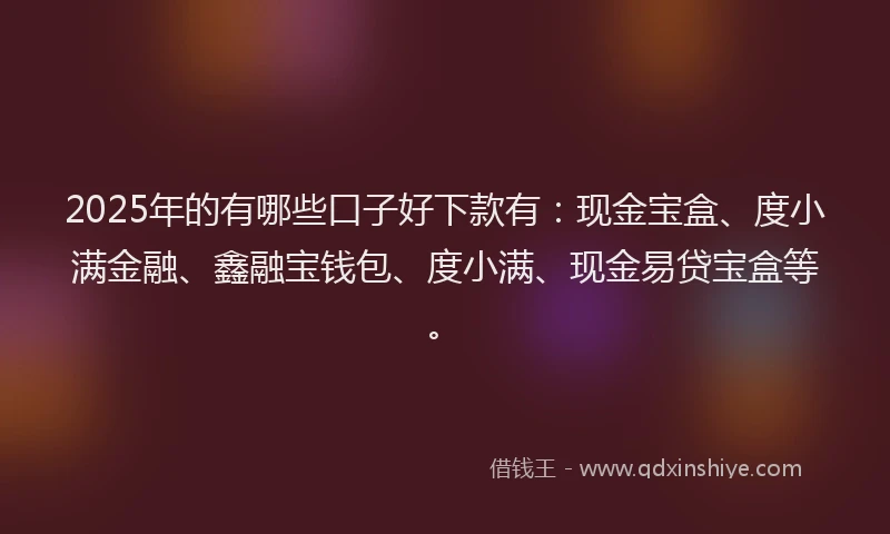 2025年的有哪些口子好下款有：现金宝盒、度小满金融、鑫融宝钱包、度小满、现金易贷宝盒等。