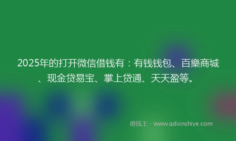 2025年的打开微信借钱有：有钱钱包、百樂商城、现金贷易宝、掌上贷通、天天盈等。