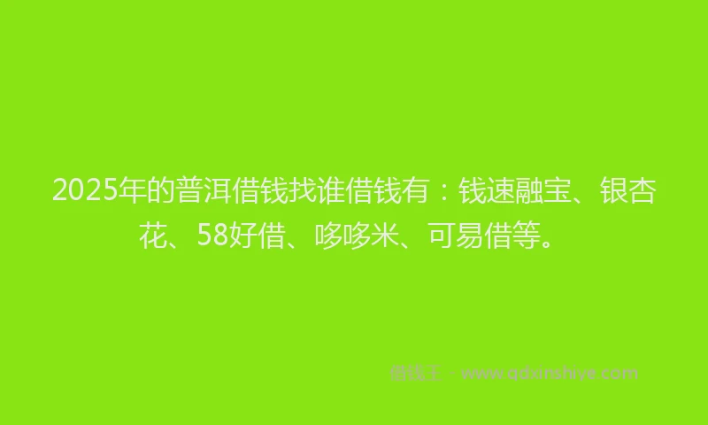 2025年的普洱借钱找谁借钱有：钱速融宝、银杏花、58好借、哆哆米、可易借等。