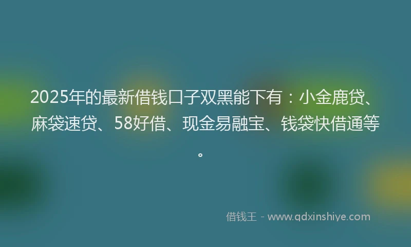2025年的最新借钱口子双黑能下有：小金鹿贷、麻袋速贷、58好借、现金易融宝、钱袋快借通等。