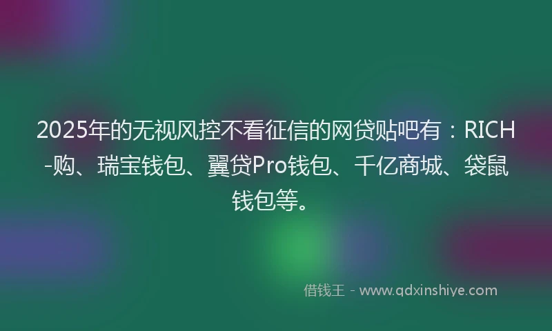 2025年的无视风控不看征信的网贷贴吧有：RICH-购、瑞宝钱包、翼贷Pro钱包、千亿商城、袋鼠钱包等。