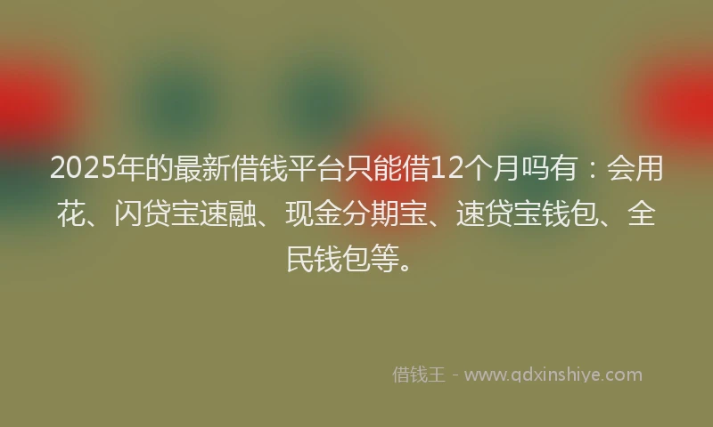 2025年的最新借钱平台只能借12个月吗有：会用花、闪贷宝速融、现金分期宝、速贷宝钱包、全民钱包等。