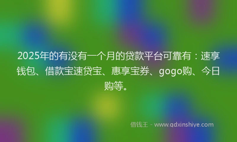 2025年的有没有一个月的贷款平台可靠有：速享钱包、借款宝速贷宝、惠享宝券、gogo购、今日购等。