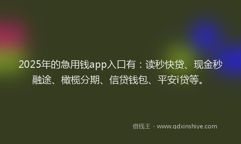 2025年的急用钱app入口有：读秒快贷、现金秒融途、橄榄分期、信贷钱包、平安i贷等。