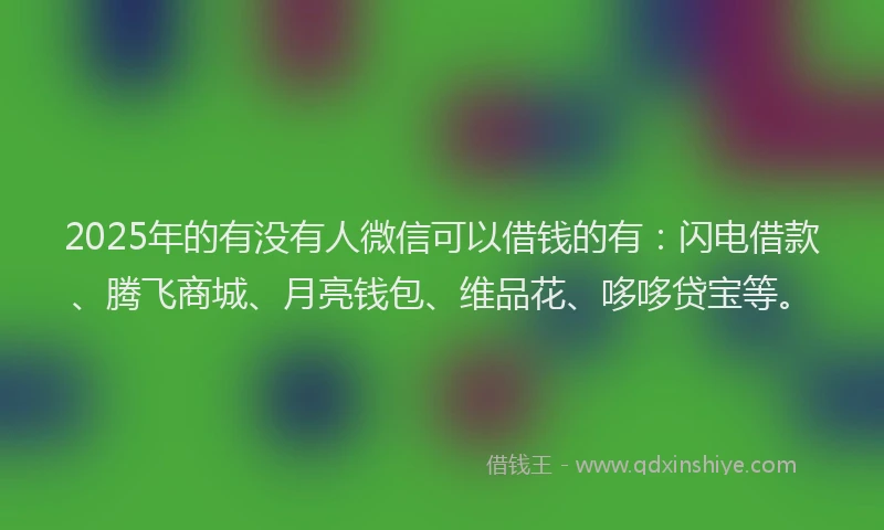 2025年的有没有人微信可以借钱的有：闪电借款、腾飞商城、月亮钱包、维品花、哆哆贷宝等。