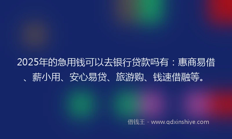 2025年的急用钱可以去银行贷款吗有：惠商易借、薪小用、安心易贷、旅游购、钱速借融等。