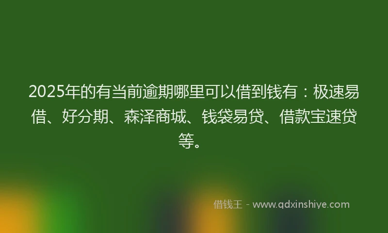 2025年的有当前逾期哪里可以借到钱有：极速易借、好分期、森泽商城、钱袋易贷、借款宝速贷等。
