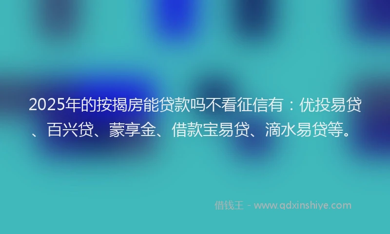 2025年的按揭房能贷款吗不看征信有：优投易贷、百兴贷、蒙享金、借款宝易贷、滴水易贷等。