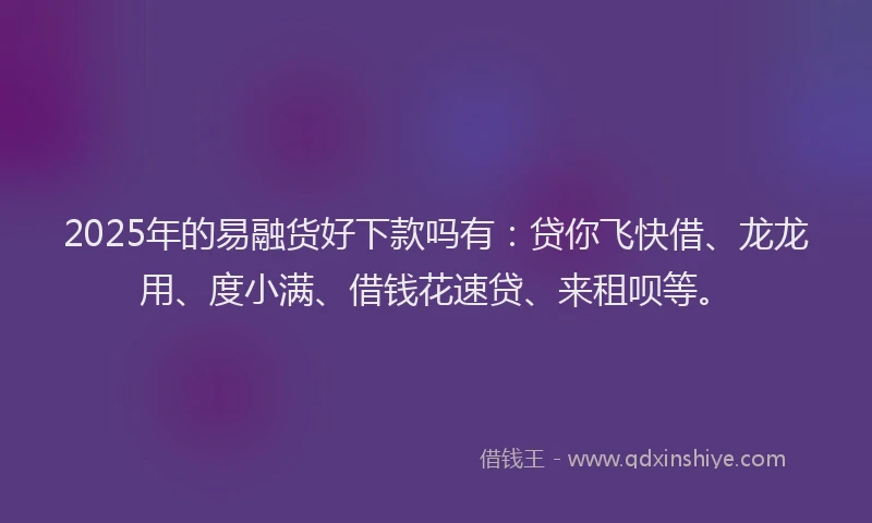 2025年的易融货好下款吗有：贷你飞快借、龙龙用、度小满、借钱花速贷、来租呗等。