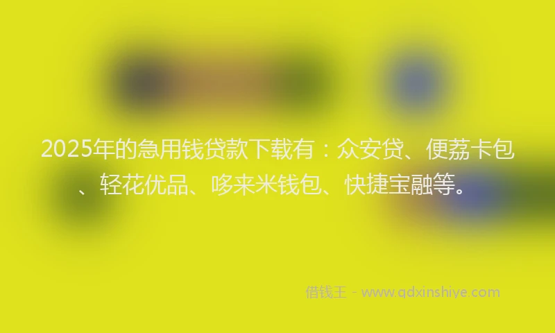 2025年的急用钱贷款下载有：众安贷、便荔卡包、轻花优品、哆来米钱包、快捷宝融等。