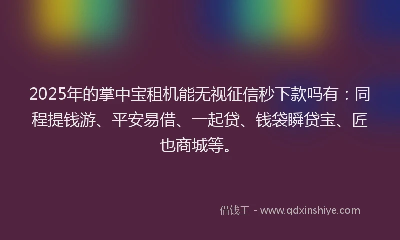 2025年的掌中宝租机能无视征信秒下款吗有：同程提钱游、平安易借、一起贷、钱袋瞬贷宝、匠也商城等。