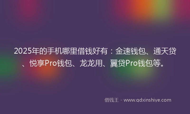 2025年的手机哪里借钱好有：金速钱包、通天贷、悦享Pro钱包、龙龙用、翼贷Pro钱包等。