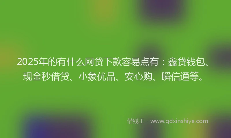 2025年的有什么网贷下款容易点有：鑫贷钱包、现金秒借贷、小象优品、安心购、瞬信通等。
