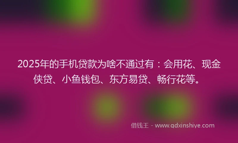 2025年的手机贷款为啥不通过有：会用花、现金侠贷、小鱼钱包、东方易贷、畅行花等。