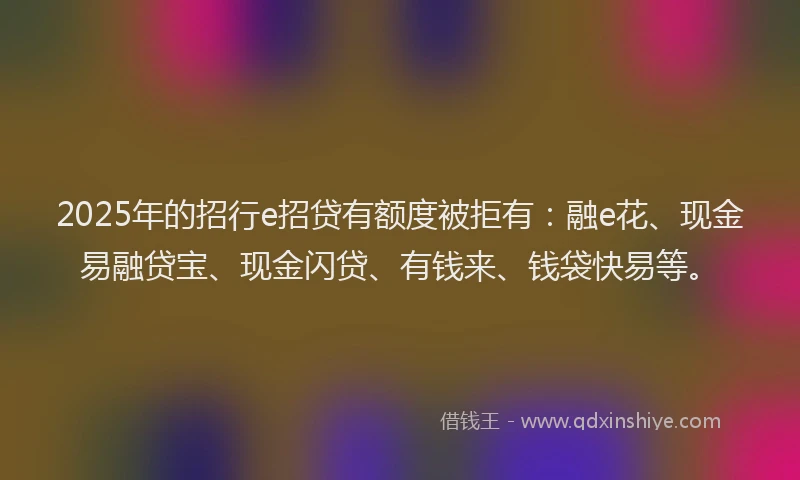 2025年的招行e招贷有额度被拒有：融e花、现金易融贷宝、现金闪贷、有钱来、钱袋快易等。
