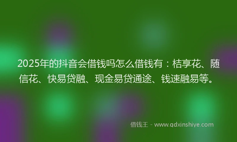 2025年的抖音会借钱吗怎么借钱有：桔享花、随信花、快易贷融、现金易贷通途、钱速融易等。