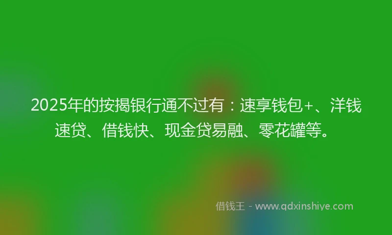 2025年的按揭银行通不过有：速享钱包+、洋钱速贷、借钱快、现金贷易融、零花罐等。