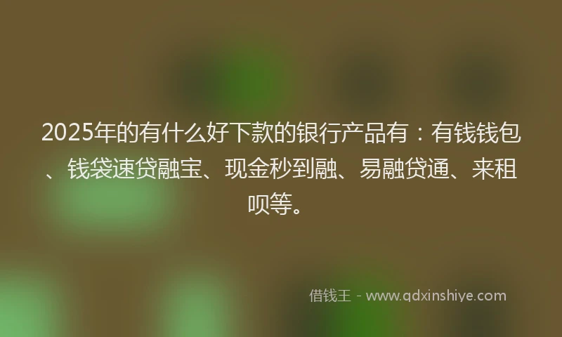 2025年的有什么好下款的银行产品有：有钱钱包、钱袋速贷融宝、现金秒到融、易融贷通、来租呗等。