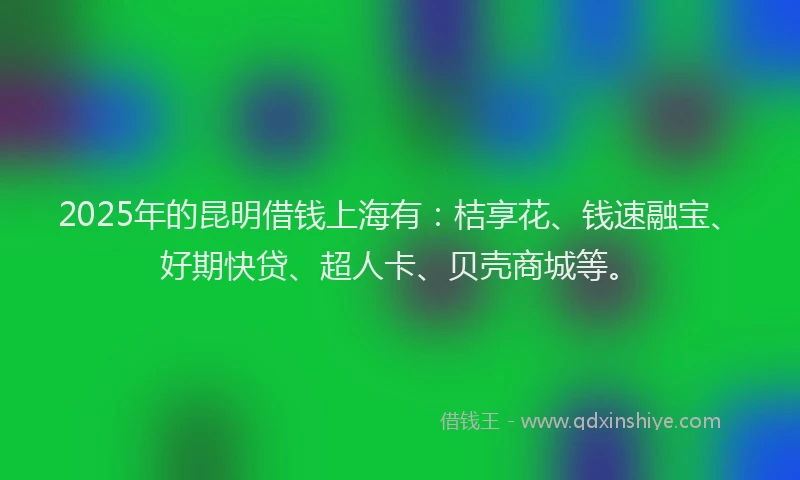 2025年的昆明借钱上海有：桔享花、钱速融宝、好期快贷、超人卡、贝壳商城等。