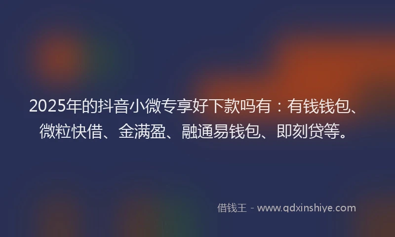 2025年的抖音小微专享好下款吗有：有钱钱包、微粒快借、金满盈、融通易钱包、即刻贷等。