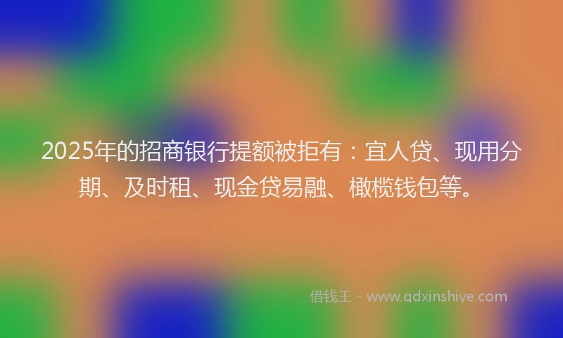 2025年的招商银行提额被拒有：宜人贷、现用分期、及时租、现金贷易融、橄榄钱包等。