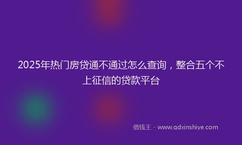2025年热门房贷通不通过怎么查询，整合五个不上征信的贷款平台