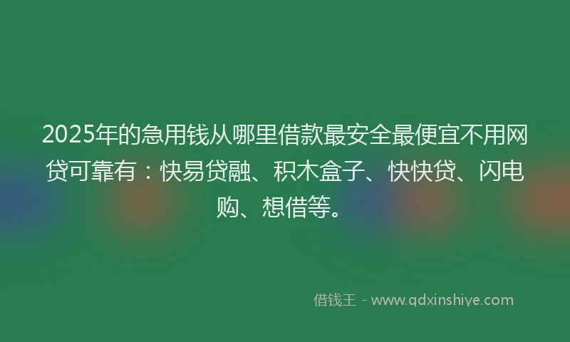 2025年的急用钱从哪里借款最安全最便宜不用网贷可靠有：快易贷融、积木盒子、快快贷、闪电购、想借等。