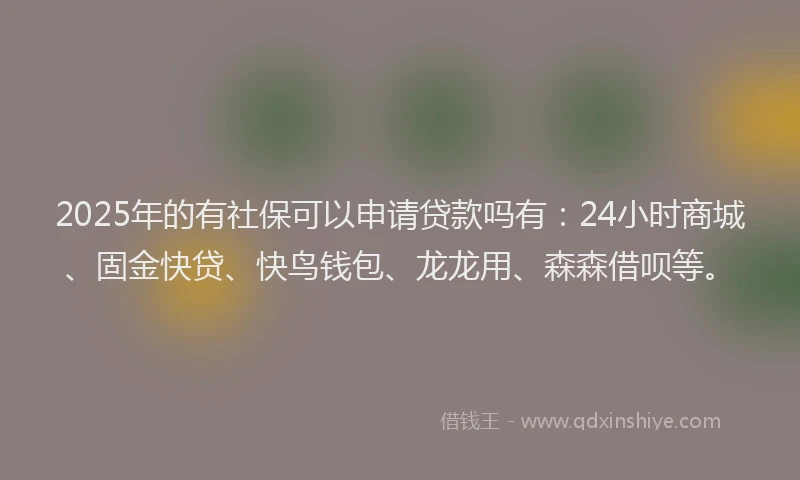 2025年的有社保可以申请贷款吗有：24小时商城、固金快贷、快鸟钱包、龙龙用、森森借呗等。
