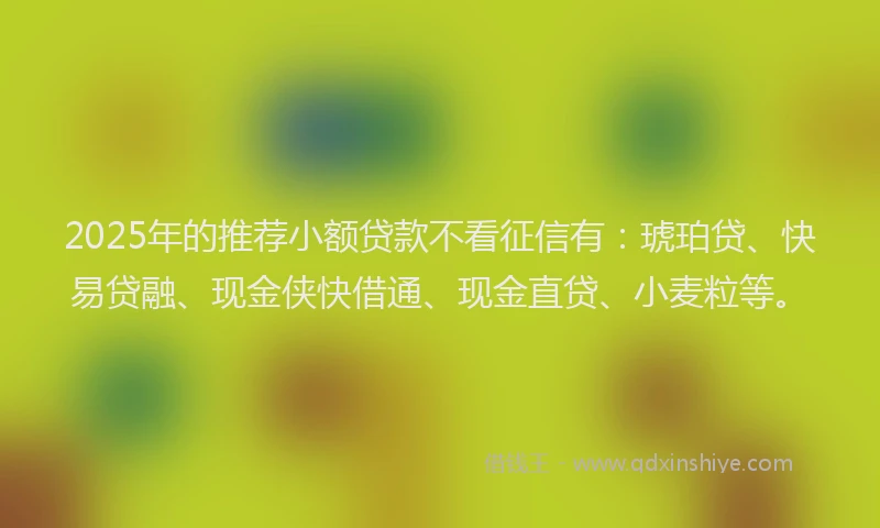 2025年的推荐小额贷款不看征信有：琥珀贷、快易贷融、现金侠快借通、现金直贷、小麦粒等。