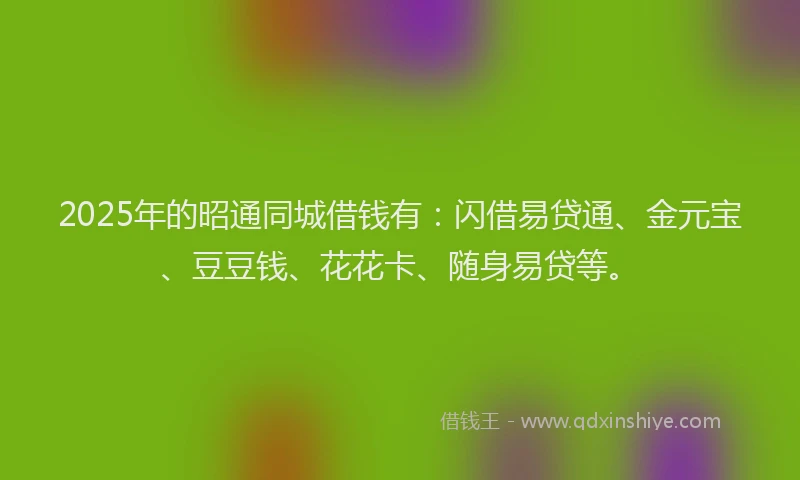 2025年的昭通同城借钱有：闪借易贷通、金元宝、豆豆钱、花花卡、随身易贷等。