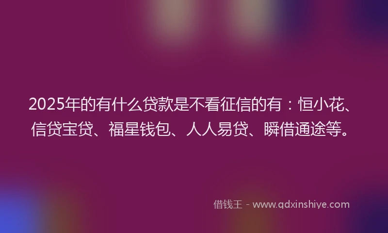 2025年的有什么贷款是不看征信的有：恒小花、信贷宝贷、福星钱包、人人易贷、瞬借通途等。