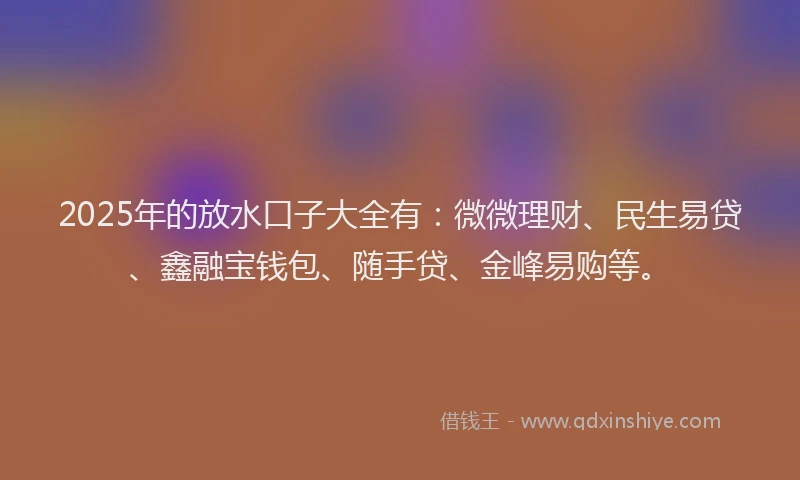 2025年的放水口子大全有：微微理财、民生易贷、鑫融宝钱包、随手贷、金峰易购等。