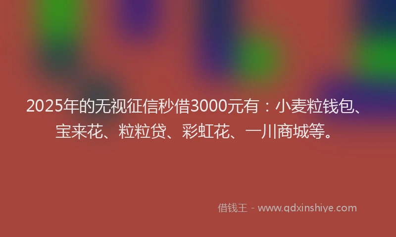 2025年的无视征信秒借3000元有：小麦粒钱包、宝来花、粒粒贷、彩虹花、一川商城等。