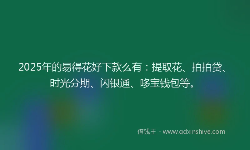 2025年的易得花好下款么有：提取花、拍拍贷、时光分期、闪银通、哆宝钱包等。