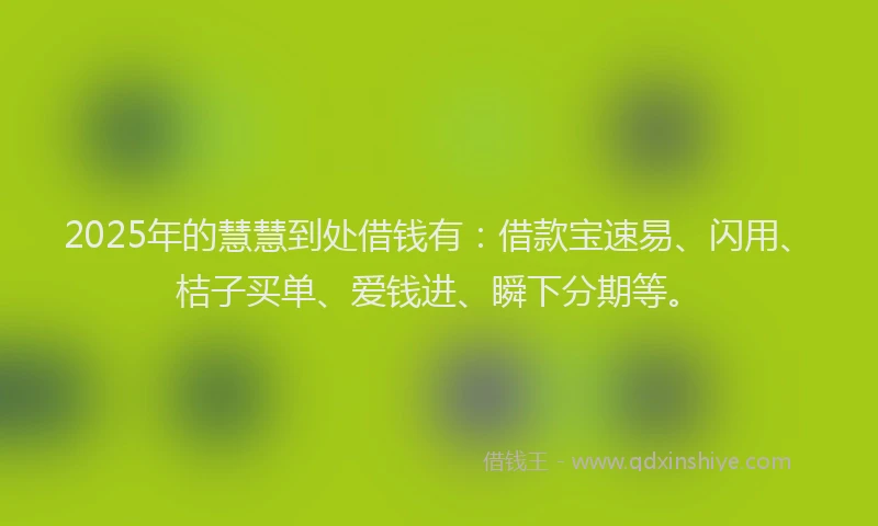 2025年的慧慧到处借钱有：借款宝速易、闪用、桔子买单、爱钱进、瞬下分期等。