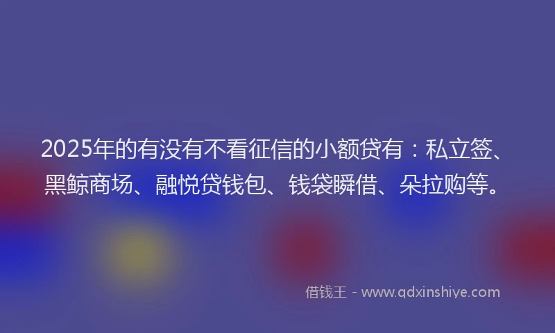 2025年的有没有不看征信的小额贷有：私立签、黑鲸商场、融悦贷钱包、钱袋瞬借、朵拉购等。