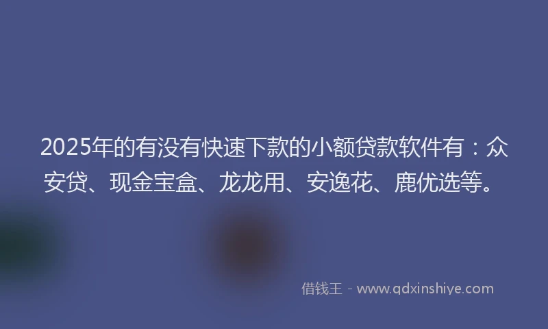 2025年的有没有快速下款的小额贷款软件有：众安贷、现金宝盒、龙龙用、安逸花、鹿优选等。