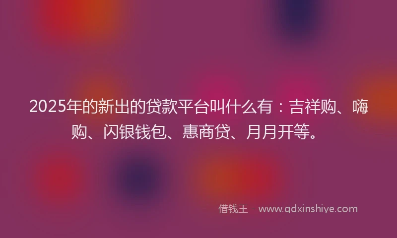 2025年的新出的贷款平台叫什么有：吉祥购、嗨购、闪银钱包、惠商贷、月月开等。