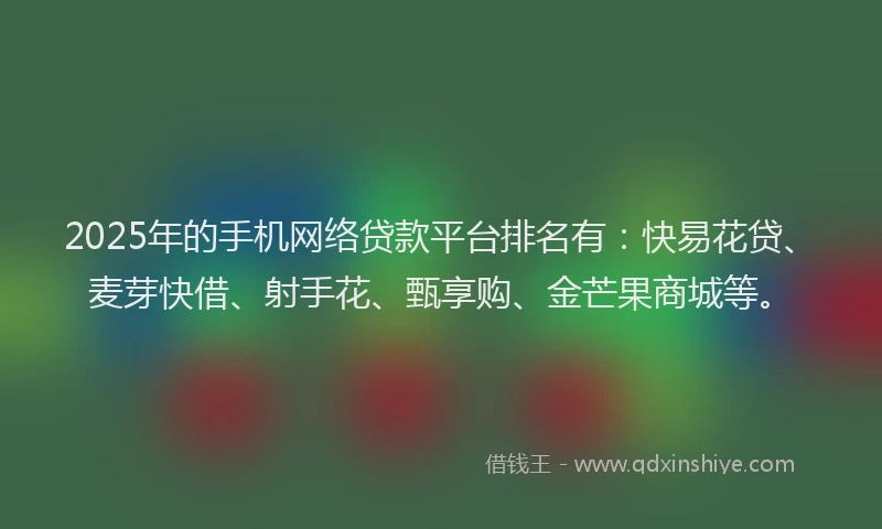 2025年的手机网络贷款平台排名有：快易花贷、麦芽快借、射手花、甄享购、金芒果商城等。