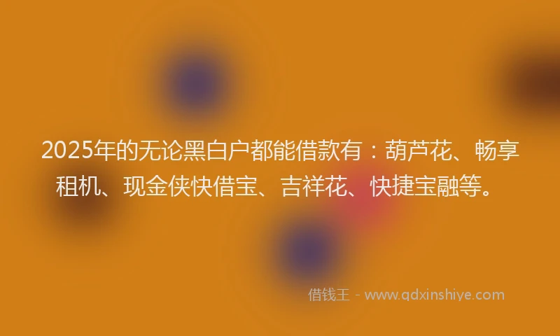 2025年的无论黑白户都能借款有：葫芦花、畅享租机、现金侠快借宝、吉祥花、快捷宝融等。