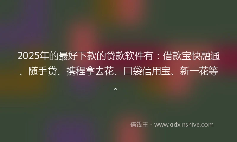 2025年的最好下款的贷款软件有：借款宝快融通、随手贷、携程拿去花、口袋信用宝、新一花等。