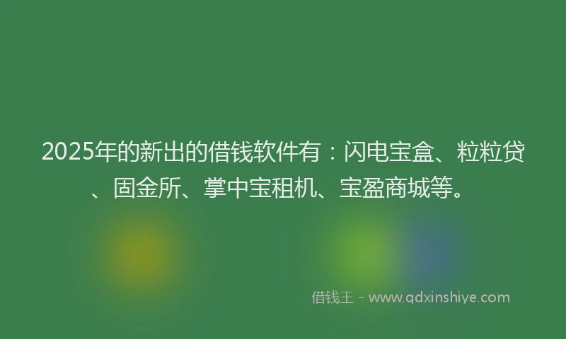 2025年的新出的借钱软件有：闪电宝盒、粒粒贷、固金所、掌中宝租机、宝盈商城等。