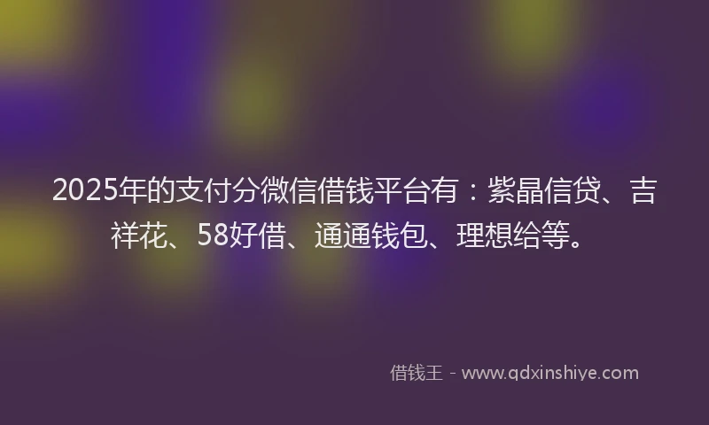 2025年的支付分微信借钱平台有：紫晶信贷、吉祥花、58好借、通通钱包、理想给等。